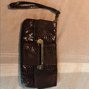 Brown Crocodile Embossed Clutch